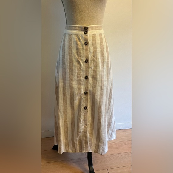 H&M Linen Blend Midi Sand Striped Skirt Size 8 - Picture 1 of 6